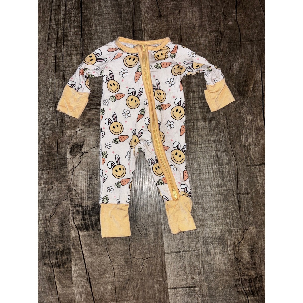 Dream Big Little Co Bamboo Easter Bunny Smiley Face Sleeper Preemie Orange Cream